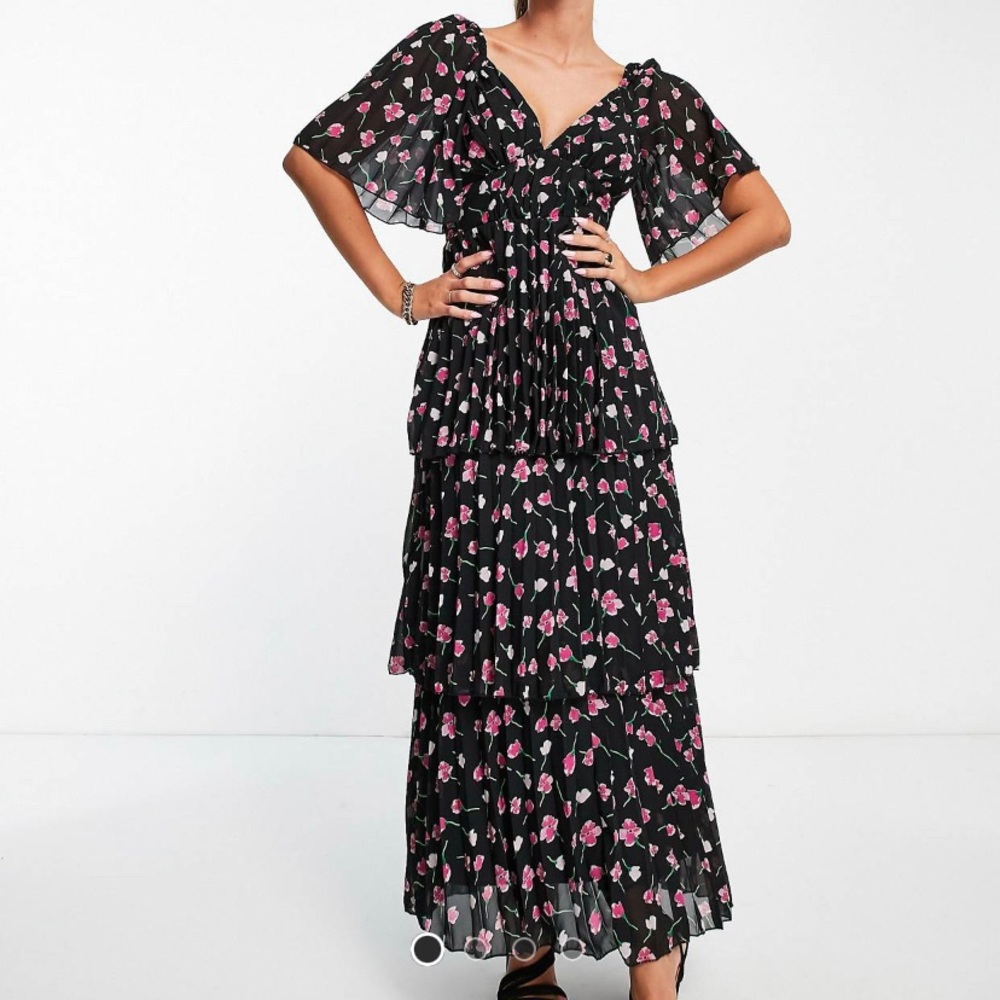 BLACK FLORAL RUFFLE DRESS
